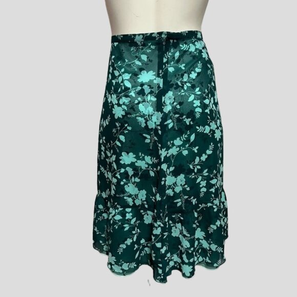 Esprit 2 Tone Green Floral Midi Sheer Flare Skirt - Picture 2 of 9
